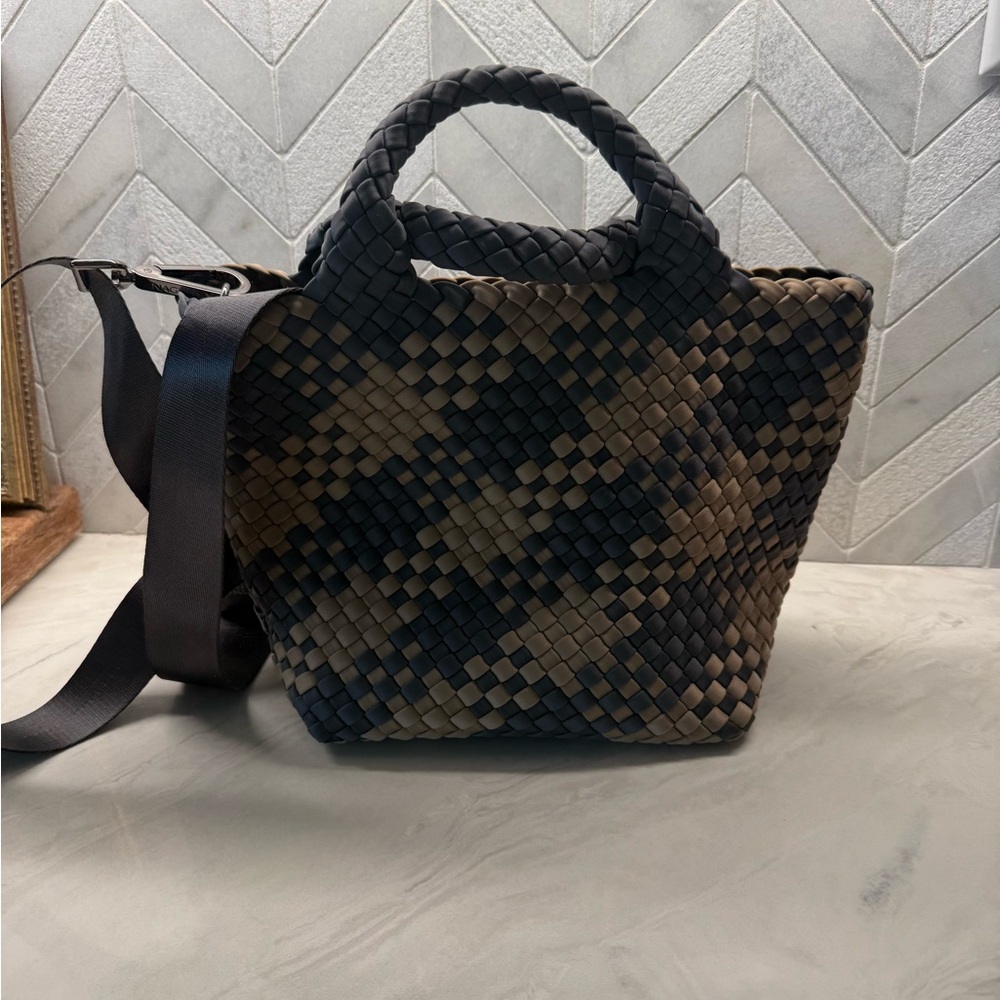 Naghedi St. Barths Tote Small. Blue and Khaki weave. - Picture 2 of 5